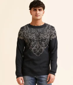 Graphic T-Shirts | Affliction Vertebrate Thermal Black Lava Wash