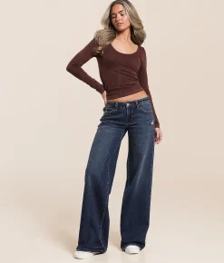 VERVET by Flying Monkey V-Front Wide Leg Stretch Jean Hebe Hot