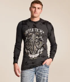 Tops|Graphic T-Shirts | Affliction Vibration Reversible Thermal Char Blk Crystal Wash Blk