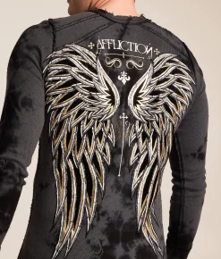 Tops|Graphic T-Shirts | Affliction Vibration Reversible Thermal Char Blk Crystal Wash Blk