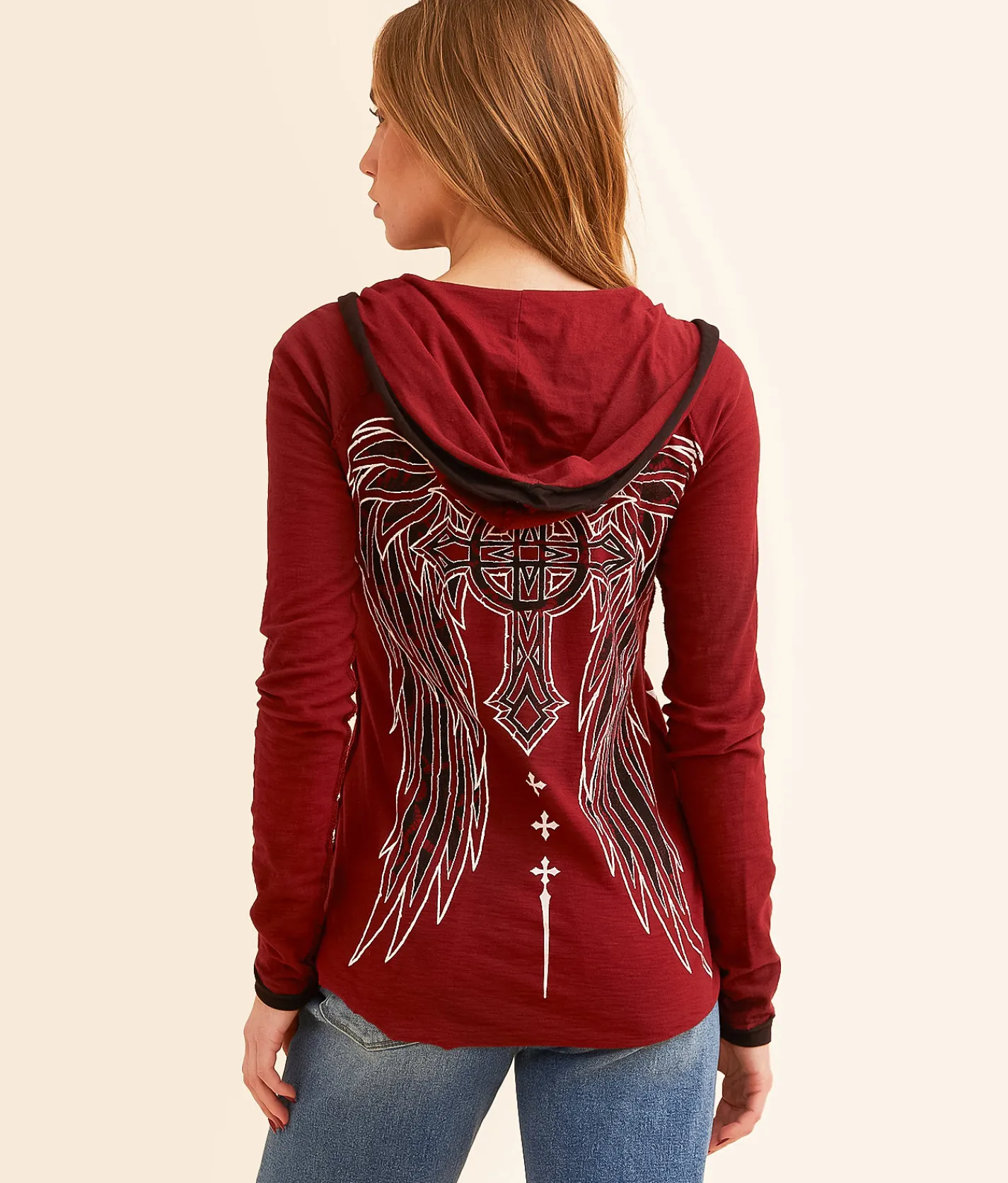 Affliction Victorian Hooded Shirt Indigo Mood Tea Stain Sale