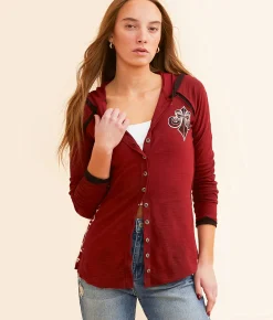 Affliction Victorian Hooded Shirt Indigo Mood Tea Stain Sale