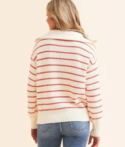 Z Supply Villa Striped Sweater Red Pepper Best