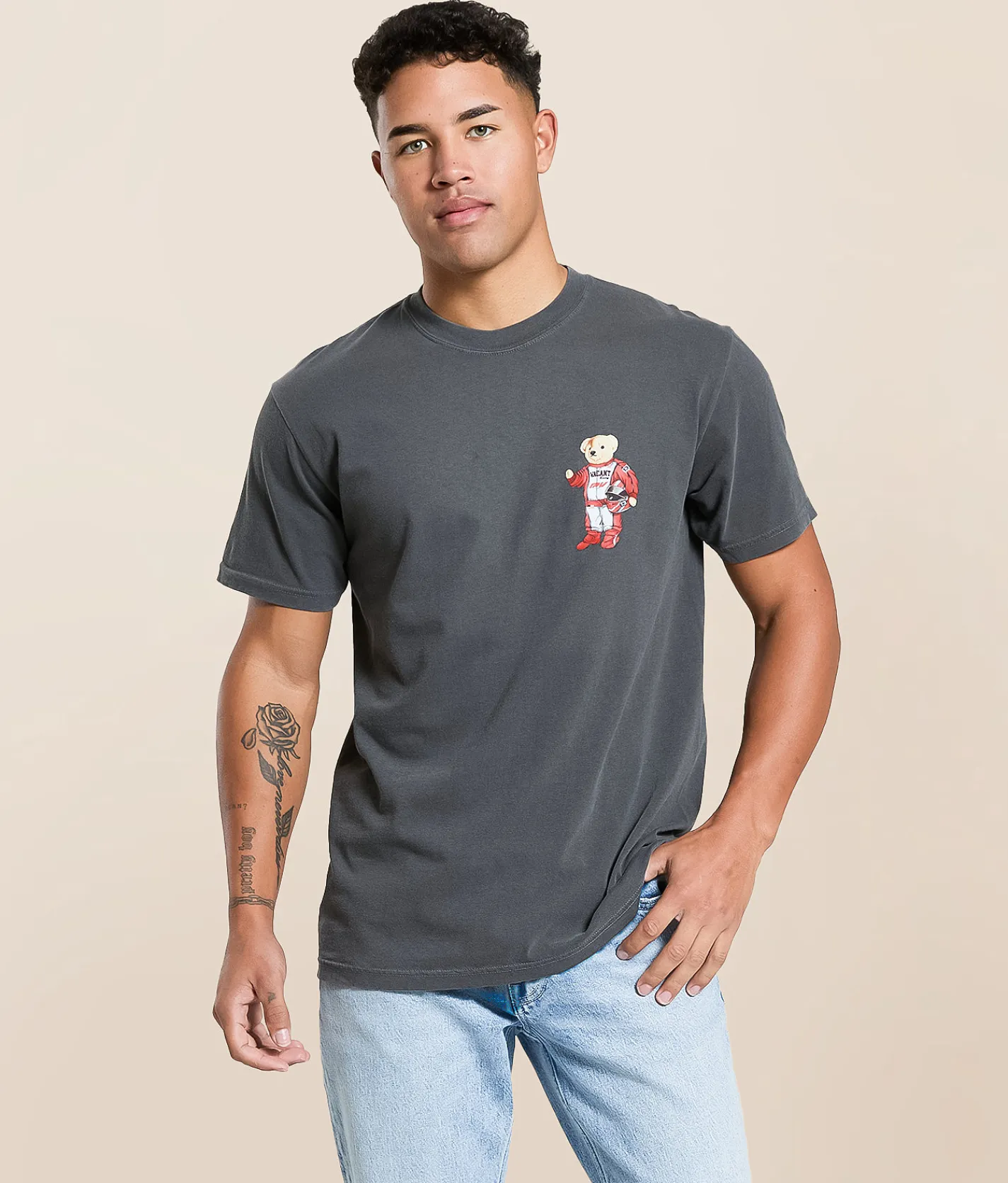 Pretty Vacant Vintage Race Bear T-Shirt Washed Black