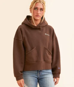Tops|Activewear | Champion® Vintage Wash Reverse Hooded Sweatshirt Warm Chocolate Brown