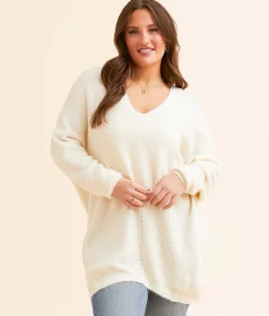 Hyfve V-Neck Oversized Sweater Warm Cream Outlet