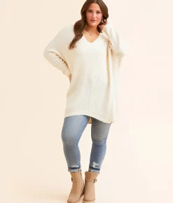 Hyfve V-Neck Oversized Sweater Warm Cream Outlet