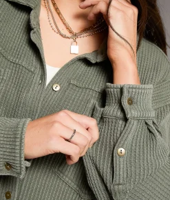 Tops | BKE Waffle Knit Boyfriend Shirt Thyme