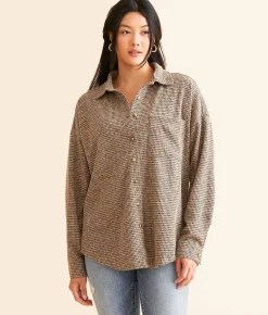 Tops | BKE Waffle Knit Boyfriend Shirt Brown