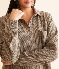 Tops | BKE Waffle Knit Boyfriend Shirt Brown