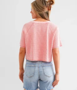 FITZ + EDDI Waffle Knit Cropped Henley Peaches and Cream Hot