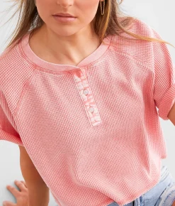 FITZ + EDDI Waffle Knit Cropped Henley Peaches and Cream Hot