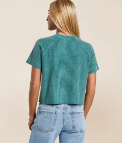 FITZ + EDDI Waffle Knit Cropped T-Shirt Crown Blue Outlet