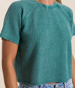 FITZ + EDDI Waffle Knit Cropped T-Shirt Crown Blue Outlet