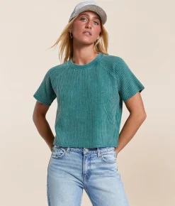FITZ + EDDI Waffle Knit Cropped T-Shirt Crown Blue Outlet