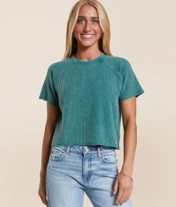 FITZ + EDDI Waffle Knit Cropped T-Shirt Crown Blue Outlet