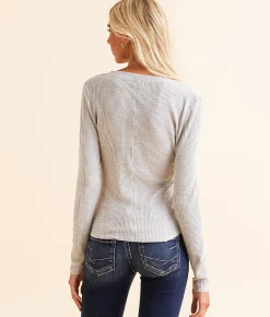 Tops | BKE Waffle Knit Henley Steeple Grey
