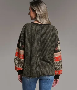 BKE Waffle Knit Henley Washed Black New