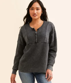 BKE Waffle Knit Henley Greige Hot