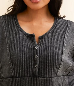 BKE Waffle Knit Henley Greige Hot