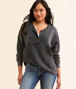 BKE Waffle Knit Henley Greige Hot