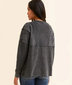 BKE Waffle Knit Henley Greige Hot