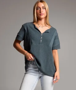 BKE Waffle Knit Henley Dark Slate Discount