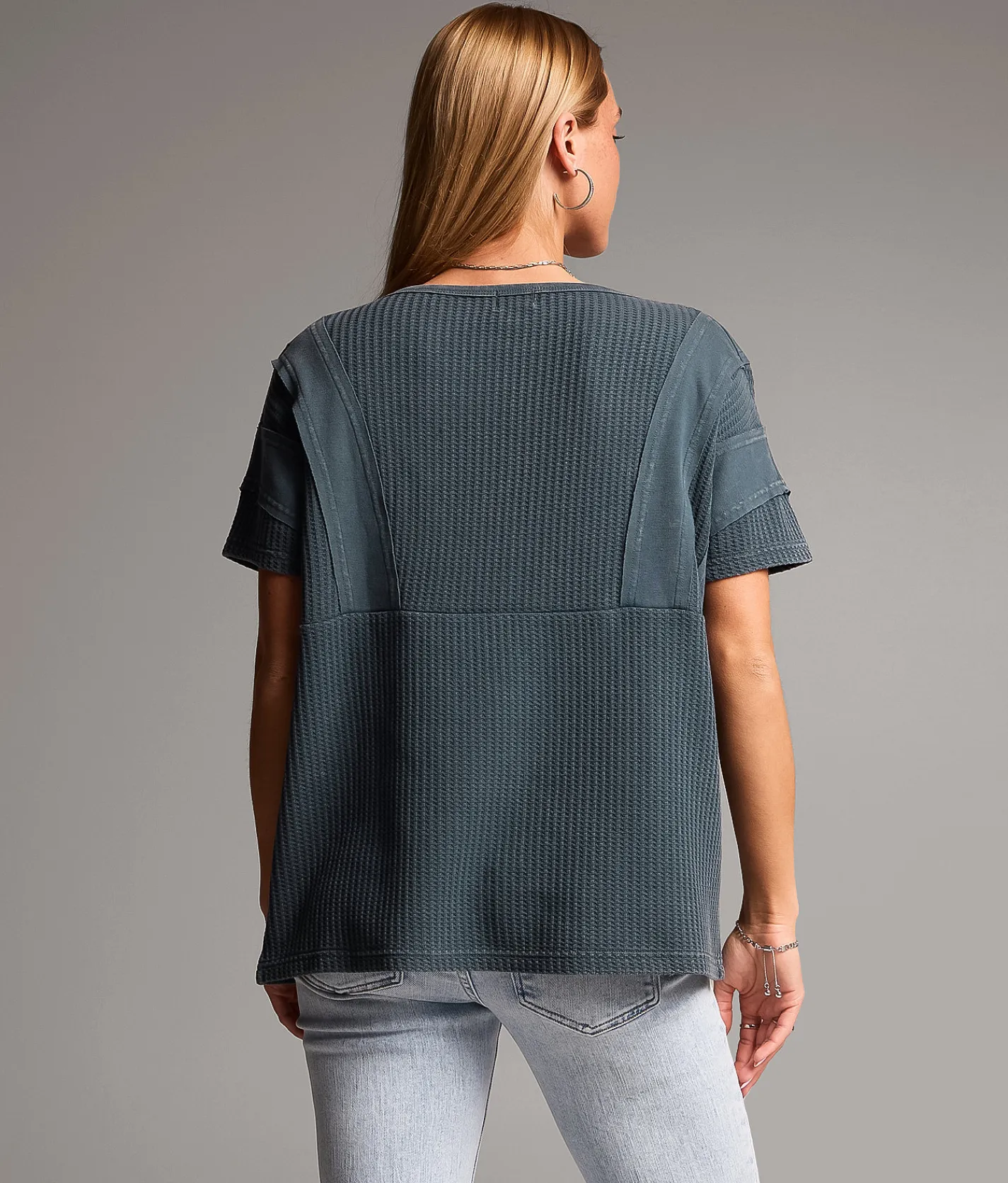 BKE Waffle Knit Henley Dark Slate Discount