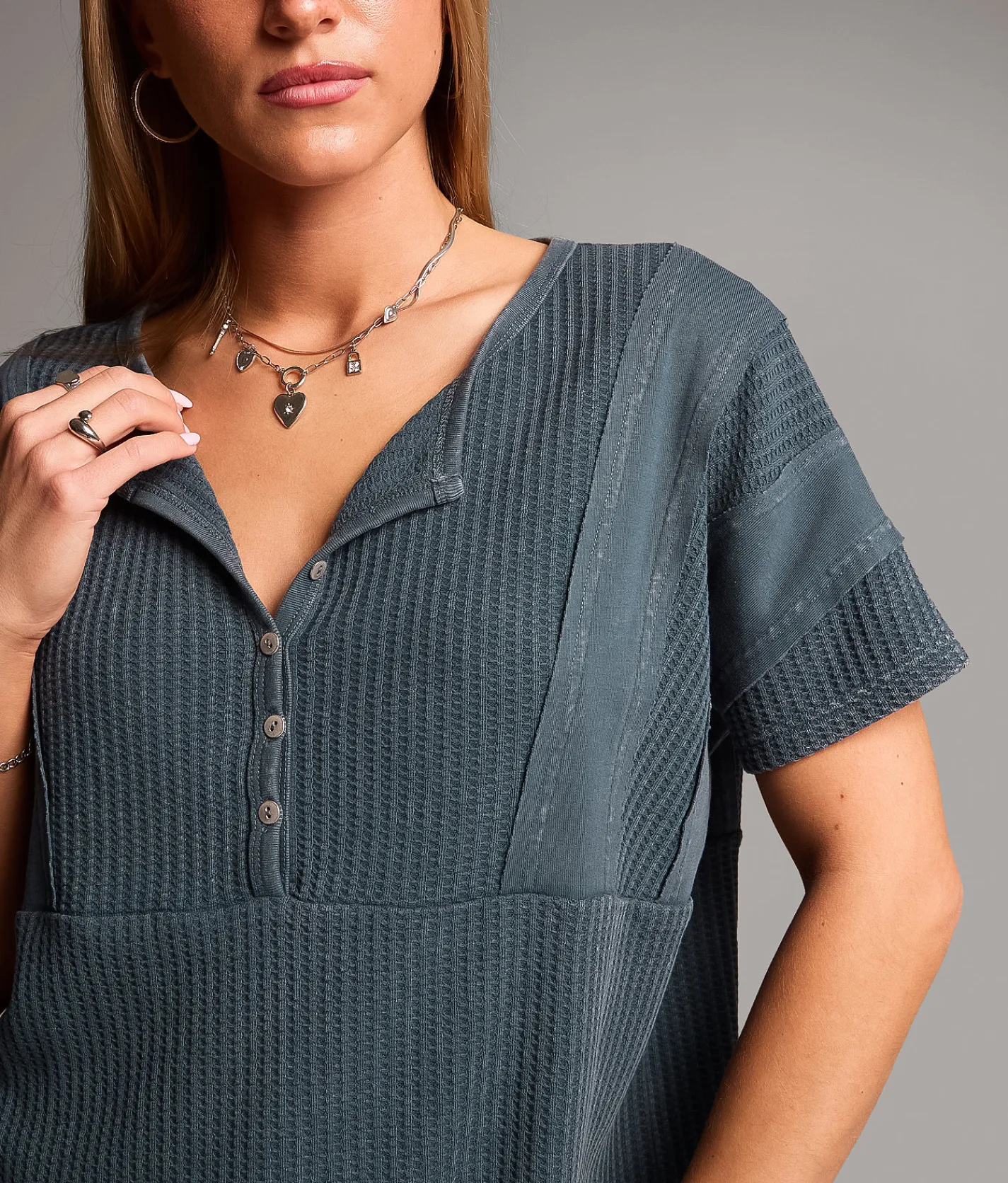 BKE Waffle Knit Henley Dark Slate Discount