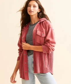 Coats & Jackets | BKE Waffle Knit Hooded Jacket Earth Red