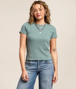 Gilded Intent Waffle Knit Top Trellis Clearance