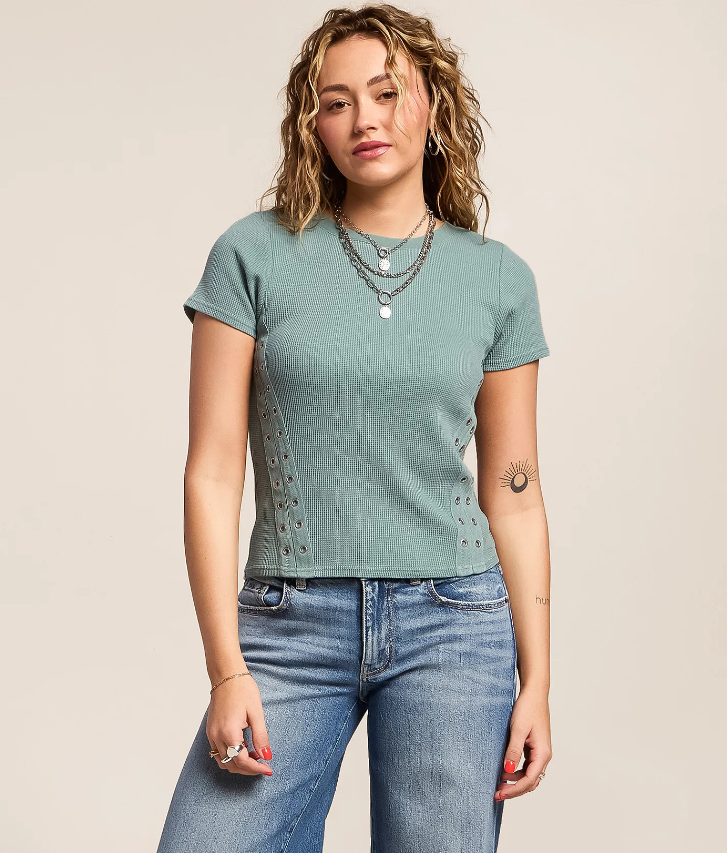 Gilded Intent Waffle Knit Top Trellis Clearance
