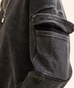 Gilded Intent Waffle Knit Top Washed Black Discount