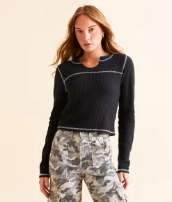 Tops | FITZ + EDDI Waffle Knit Top Black