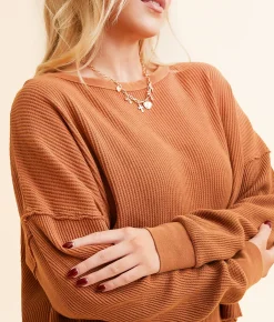 Double Zero Waffle Knit Top Chocolate Hot