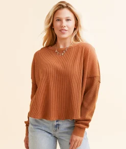 Double Zero Waffle Knit Top Chocolate Hot