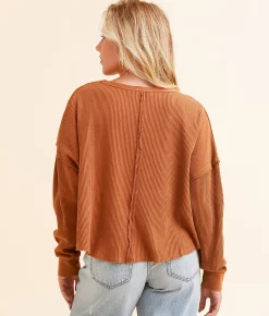 Double Zero Waffle Knit Top Chocolate Hot