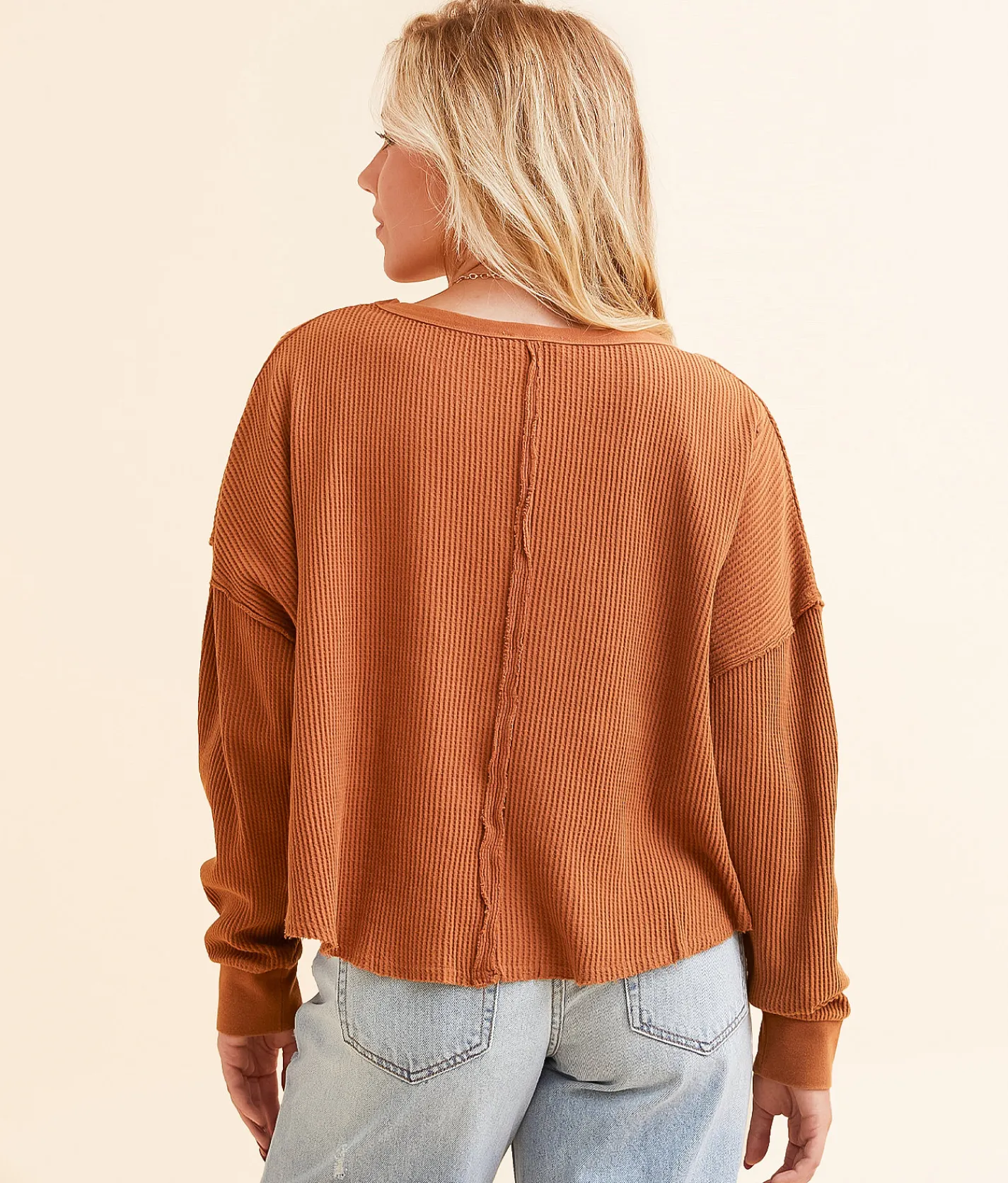 Double Zero Waffle Knit Top Chocolate Hot