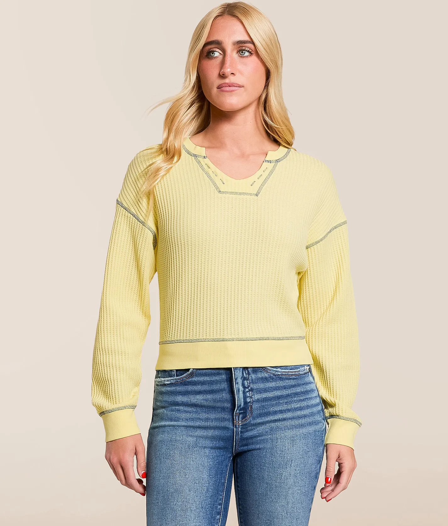 FITZ + EDDI Waffle Knit Top Pale Banana Clearance