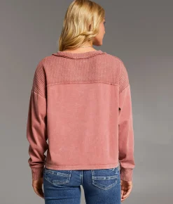 BKE Waffle Knit Top Thyme Outlet