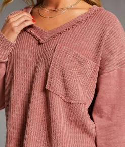 BKE Waffle Knit Top Thyme Outlet