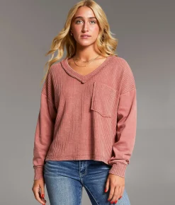 BKE Waffle Knit Top Thyme Outlet