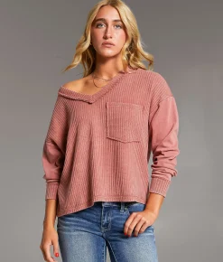 BKE Waffle Knit Top Thyme Outlet