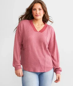 BKE Waffle Knit Top Rosewood Online