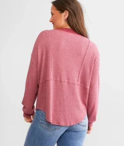 BKE Waffle Knit Top Rosewood Online