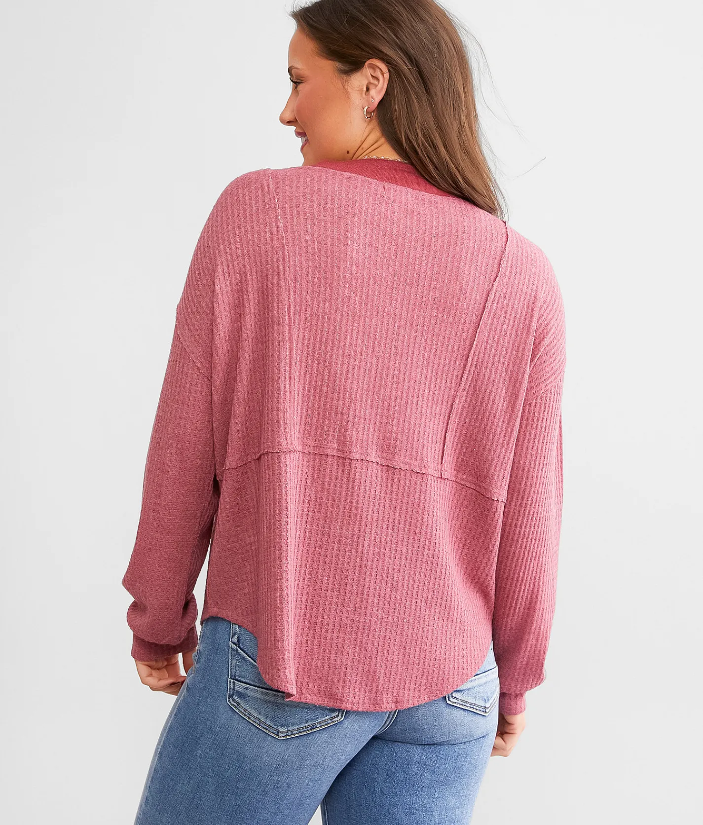 BKE Waffle Knit Top Rosewood Online