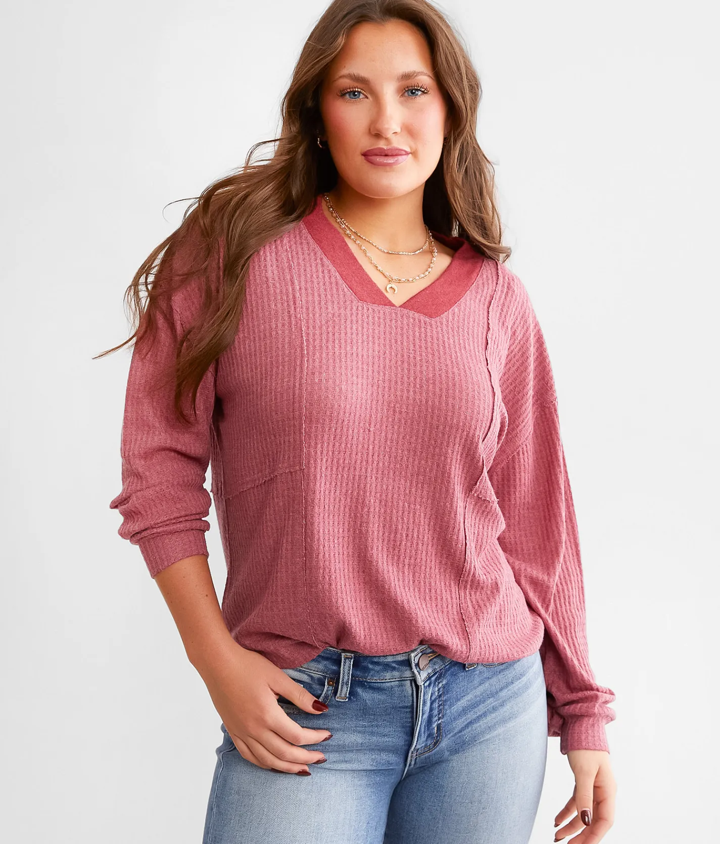 BKE Waffle Knit Top Rosewood Online