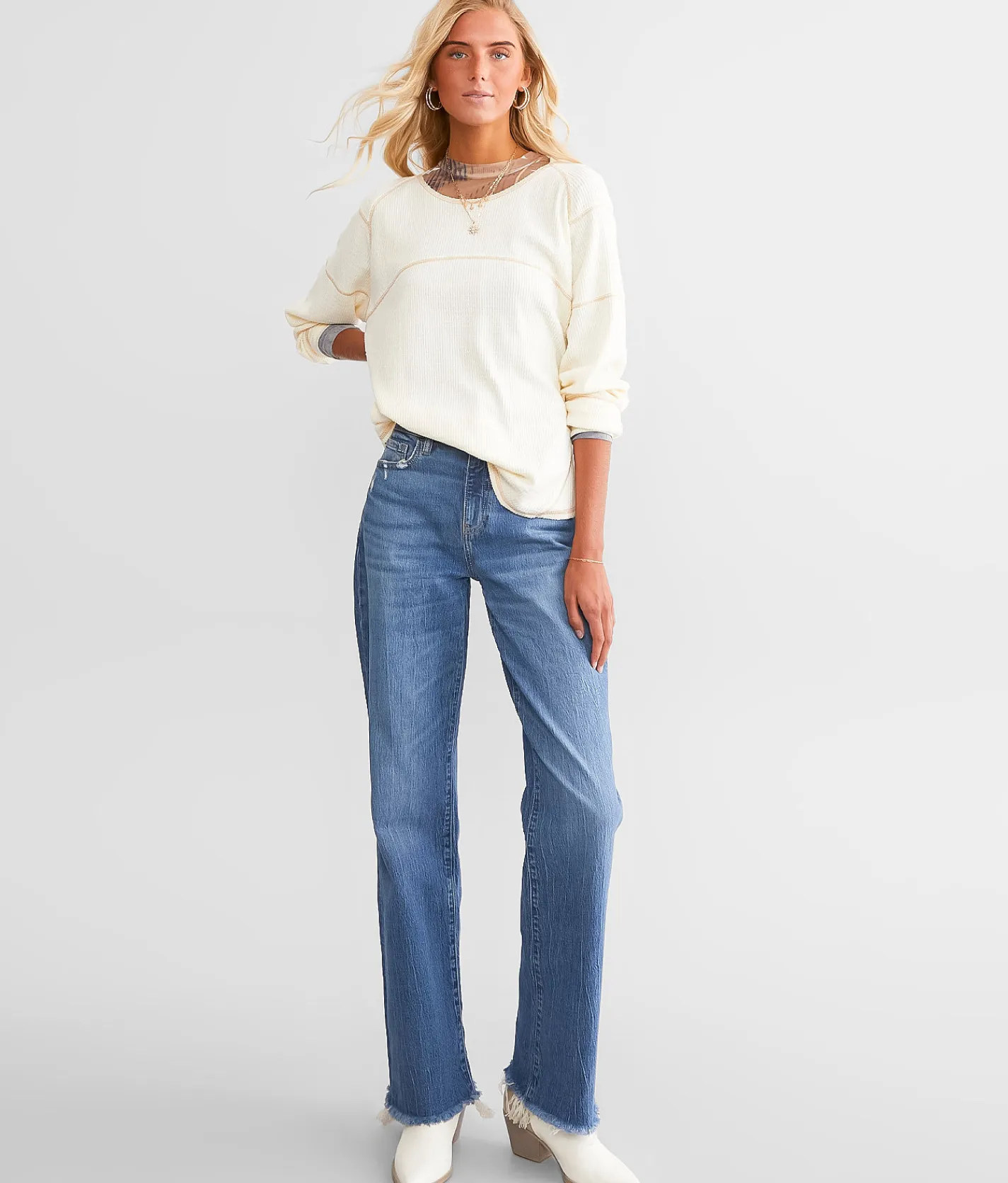 BKE Waffle Knit Top Cream