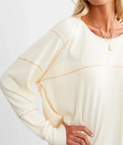 BKE Waffle Knit Top Cream