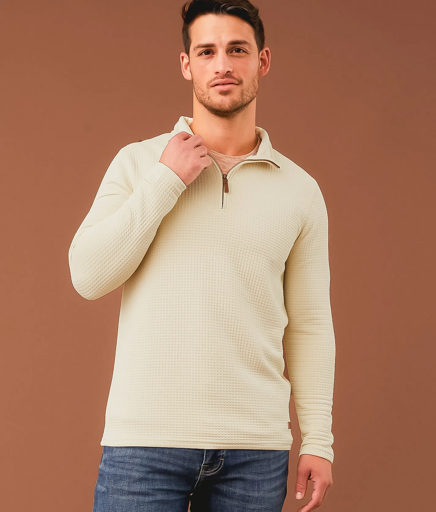 Outpost Makers Waffle Quarter Zip Pullover Summer Sand New